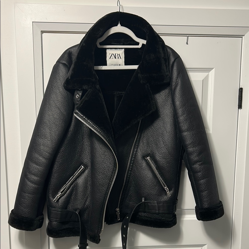 Zara Women's Black Leather-Style Jacket